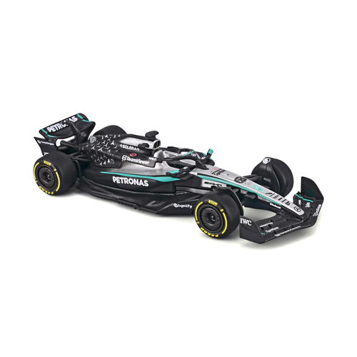 Bburago比美高1:64 F1掛卡系列-梅賽德斯-AMG F1 W16 E Performance（2025澳大利亞大獎賽）（#63喬治&middot;拉塞爾）（無頭盔）-銀色/啞光黑 18-58002#63