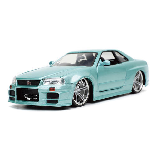 Jada Fast & Furious 1: 24 Die Cast Vehicles-2002Nissan Skyline GTRR34-Metallic Blue Green-32608-ƒ