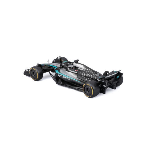 Bburago比美高 1:43 F1系列-1:43 賓士車隊-AMG F1 W16 E （無頭盔，紙盒版）（2025 澳洲大獎賽）（#63 喬治&middot;拉塞爾）- 霧黑/銀