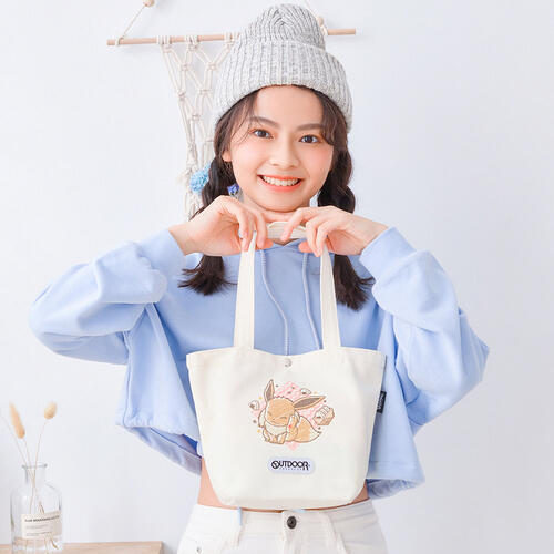 Pokemon 精靈寶可夢聯名款手繪風伊布帆布提袋#奶茶色