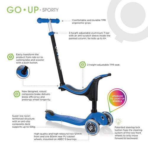 Globber Go•Up Sporty Lights Version Blue (Capable Of 50Kg)