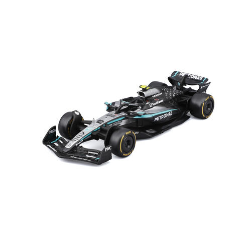 Bburago比美高1:43 F1系列-1:43賓士車隊-AMG F1 W16 E（無頭盔，紙盒版）（2025澳洲大獎賽）（#12安德烈亞&middot;基米&middot;安東內利）（#63 喬治&middot;拉塞爾）-霧黑/銀色
