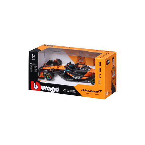 Bburago比美高1:43 F1系列-麥克拉倫 F1 車隊 MCL39 （無頭盔，紙盒版）（2025 澳大利亞大獎賽）(#81 奧斯卡&middot;皮亞斯特里) - 啞黑色/橙色 18-38248#81