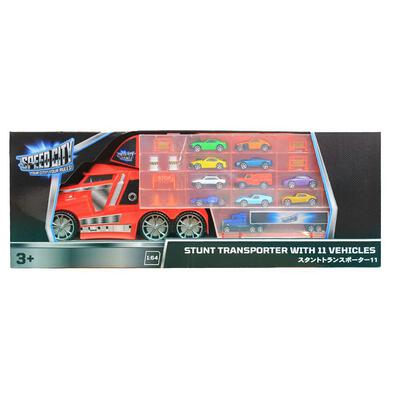 Speed City Stunt Transporter With 11 Vehicles