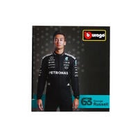 Bburago比美高 1:43 F1系列-1:43 賓士車隊-AMG F1 W16 E （無頭盔，紙盒版）（2025 澳洲大獎賽）（#63 喬治&middot;拉塞爾）- 霧黑/銀
