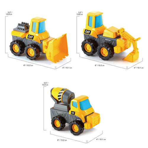 CAT Caterpillar Mix & Match 3 Pack Excavator, Wheel Loader & Cement Mixer