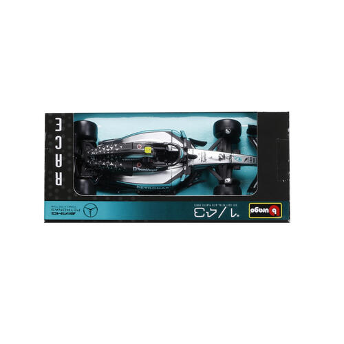 Bburago比美高1:43 F1系列-1:43賓士車隊-AMG F1 W16 E（無頭盔，紙盒版）（2025澳洲大獎賽）（#12安德烈亞&middot;基米&middot;安東內利）（#63 喬治&middot;拉塞爾）-霧黑/銀色