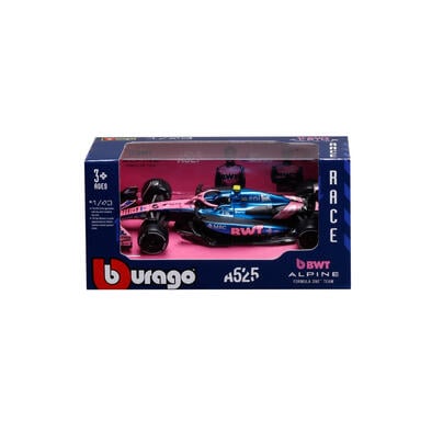Bburago比美高1:43 F1系列-1:43 阿爾派 A525（無頭盔，紙盒版）（2025 摩納哥大獎賽）（#43 弗蘭科&middot;科拉平托）- 金屬藍/啞光黑/粉紅