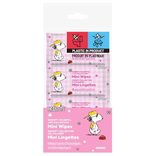 MINISO&reg;史努比繽紛生活系列超迷你濕紙巾（8片&times;8包