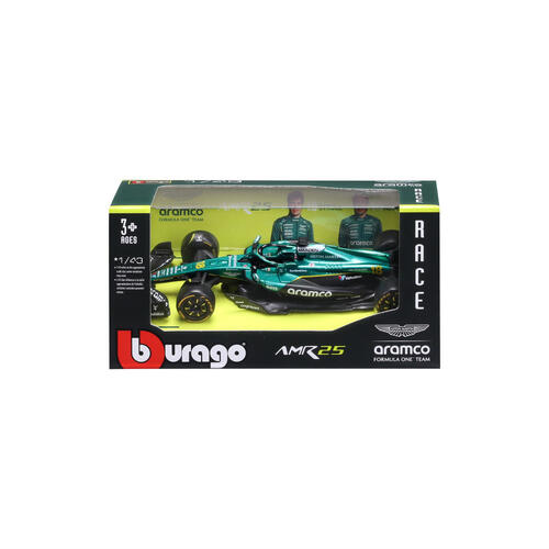 Bburago比美高1:43 F1系列-阿斯頓馬丁 AMR25 （無頭盔，紙盒版）（2025 澳洲大獎賽）（#18 蘭斯&middot;斯特羅爾） - 金屬綠 18-38250#18