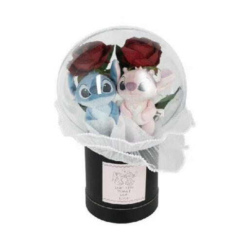 Disney Stitch 迪士尼｜絨毛娃娃花束抱抱桶-史迪奇&天使(紅花款)｜迪士尼娃娃