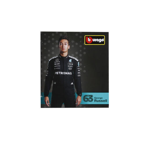 Bburago比美高1:43 F1系列-1:43賓士車隊-AMG F1 W16 E（無頭盔，紙盒版）（2025澳洲大獎賽）（#12安德烈亞&middot;基米&middot;安東內利）（#63 喬治&middot;拉塞爾）-霧黑/銀色