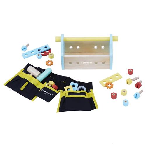 Teamson Small Helper Portable Wooden Tool Carrying Box Toy 19 Piece Set