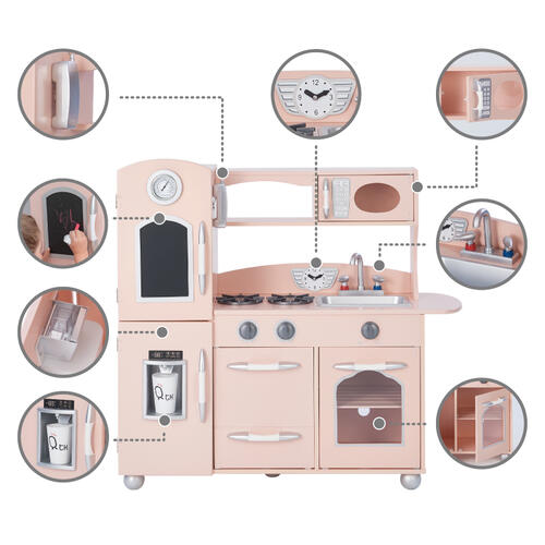奧蘭多木製家家酒兒童廚房玩具-白色/粉色