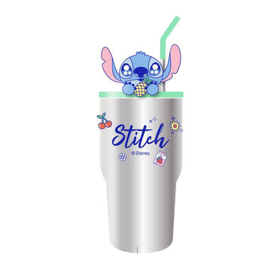 Miniso&nbsp;	迪士尼史迪奇美食派對系列鳳梨雙層吸管鋼杯900ml（史迪奇）