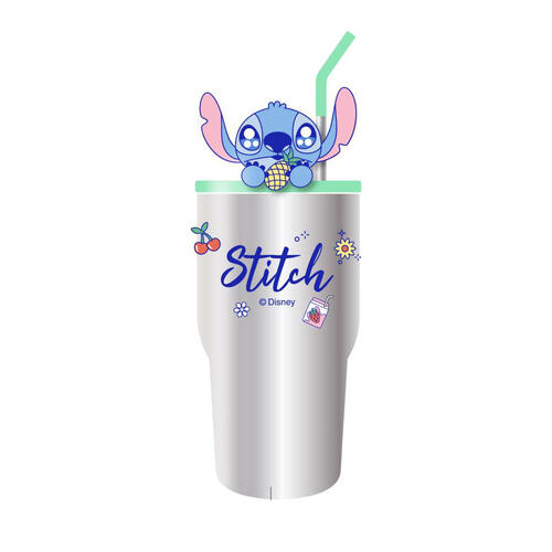 Miniso 迪士尼史迪奇美食派對系列鳳梨雙層吸管鋼杯900ml（史迪奇）