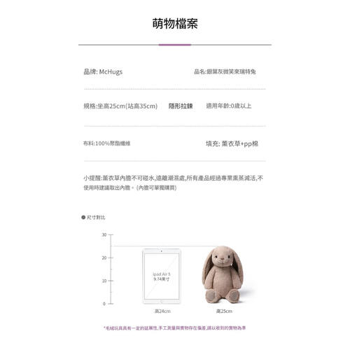 MC HUGS 銀葉灰微笑來瑞特兔25CM 