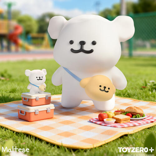 線條小狗結伴出遊存錢筒-白狗