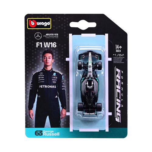 Bburago比美高1:64 F1掛卡系列-梅賽德斯-AMG F1 W16 E Performance（2025澳大利亞大獎賽）（#63喬治&middot;拉塞爾）（無頭盔）-銀色/啞光黑 18-58002#63