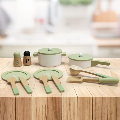 Teamson 法蘭克福木製玩具廚房餐具組-綠色 