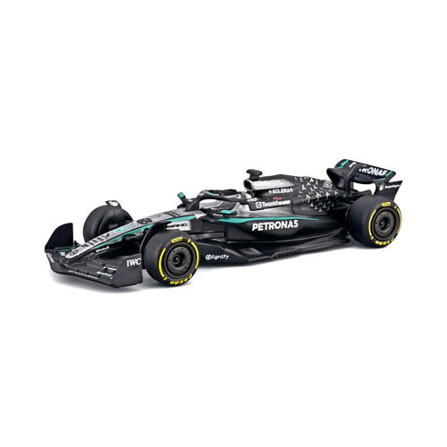 Bburago比美高1:64 F1掛卡系列-梅賽德斯-AMG F1 W16 E Performance（2025澳大利亞大獎賽）（#63喬治&middot;拉塞爾）（無頭盔）-銀色/啞光黑 18-58002#63