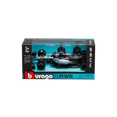Bburago比美高 1:43 F1系列-1:43 賓士車隊-AMG F1 W16 E （無頭盔，紙盒版）（2025 澳洲大獎賽）（#63 喬治&middot;拉塞爾）- 霧黑/銀