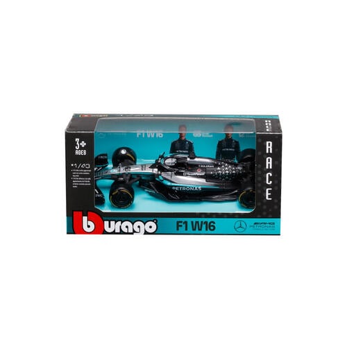Bburago比美高 1:43 F1系列-1:43 賓士車隊-AMG F1 W16 E （無頭盔，紙盒版）（2025 澳洲大獎賽）（#63 喬治&middot;拉塞爾）- 霧黑/銀