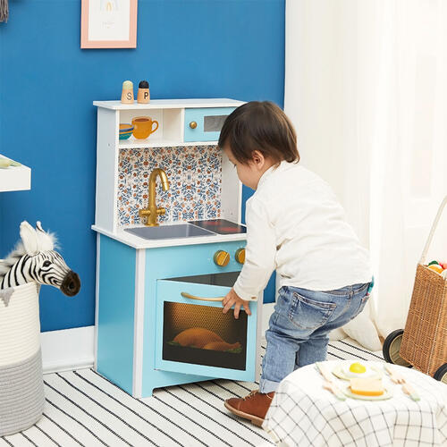 Teamson 小廚師戴米爾木製玩具廚房(附5配件)組 - 湖水藍