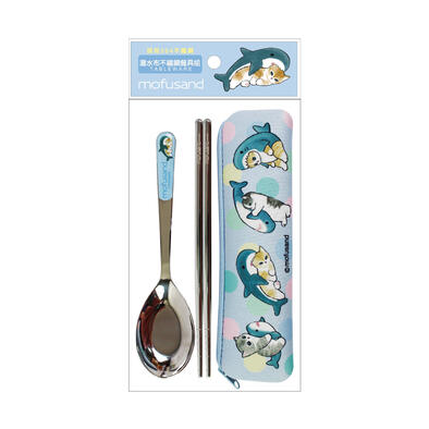 Mofusand 貓福珊迪 潛水布不鏽鋼餐具組-鯊魚