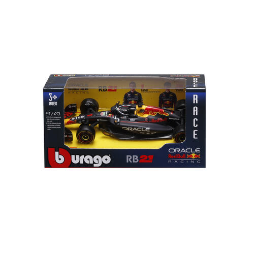 Bburago比美高1:43 F1系列-1:43紅牛車隊RB21（無頭盔，紙盒版）（2025巴林大獎賽）（#1馬克斯&middot;維斯塔潘）（#22 角田裕毅）-啞藍